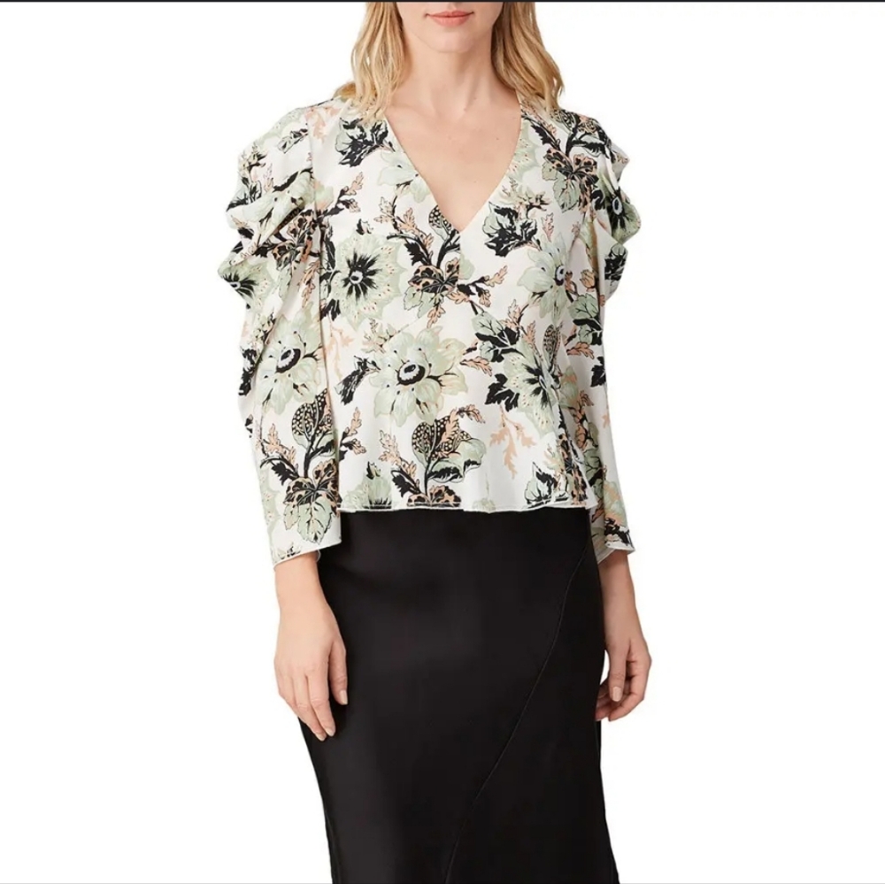 DIANE VON FURSTENBERG DVF Isha Floral Silk Puff Sleeve Blouse